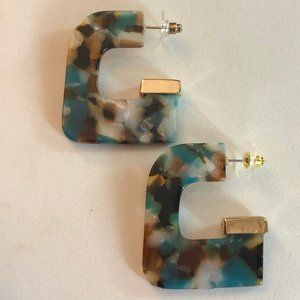 Big Hoop Earrings Resin Multicolored Teal Brown White Gold Chunky 1.5”